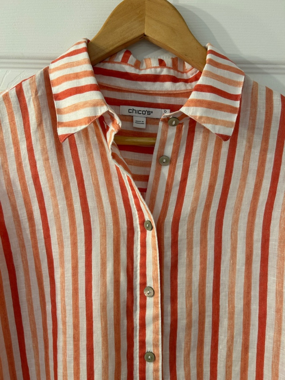 Chico’s Melon and White Striped Linen Blouse
